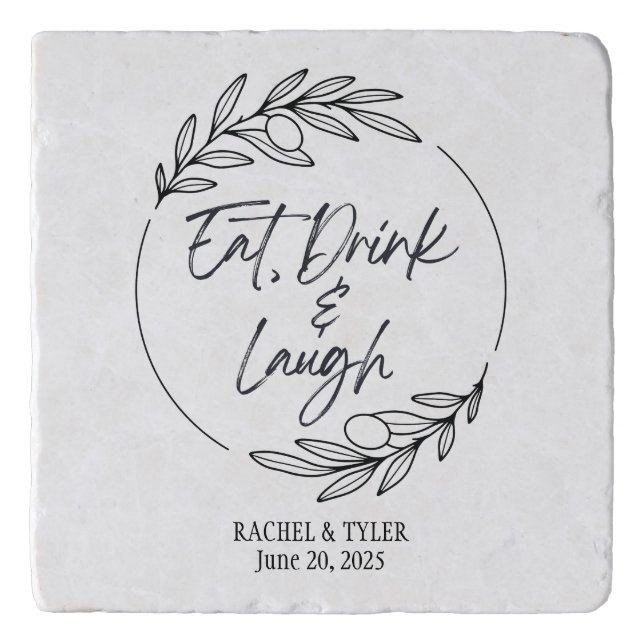 Eat, Drink & Laugh Custom Name Stone Trivet (Front)