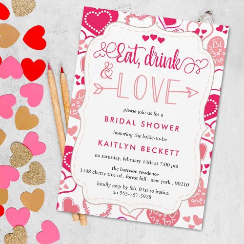 Eat Drink  Love Valentines Day Bridal Shower Invitation