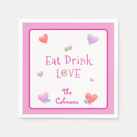 EAT DRINK LOVE Valentines Fun Watercolor Hearts