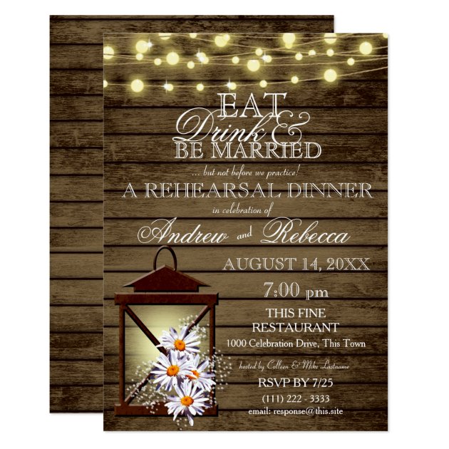 Eat Drink Married Rustic Lantern Rehearsal Dinner Invitation