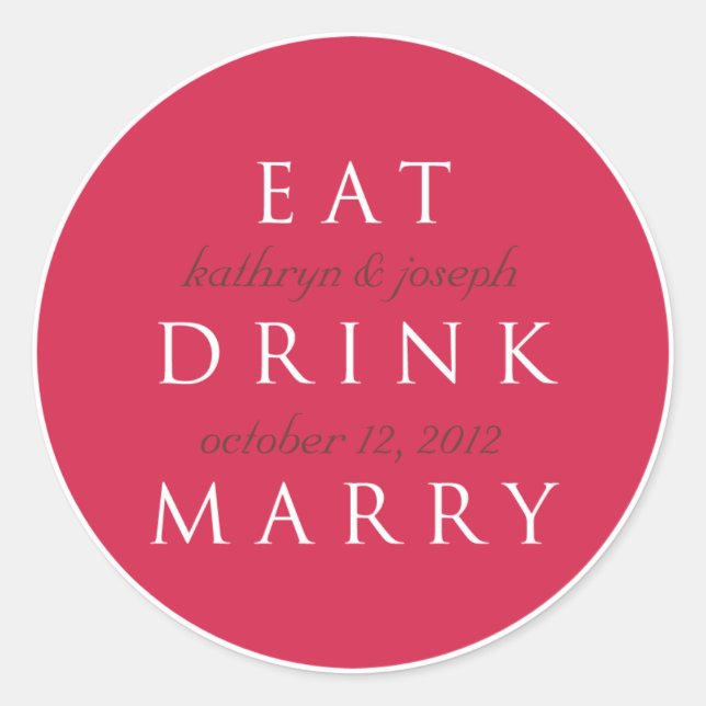 EAT DRINK MARRY cherry red wedding favor label (Front)