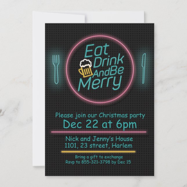 Eat Drink Merry Christmas Party Invitations (Front)