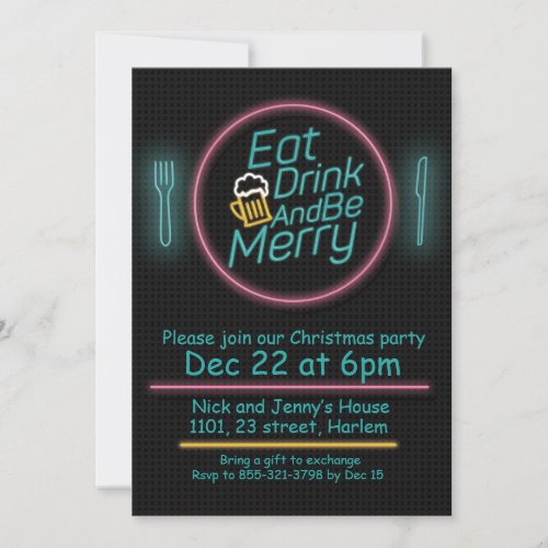 Eat Drink Merry Christmas Party Invitations