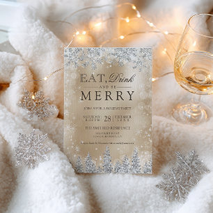 Eat Drink Merry Gold Silver Christmas party Invitation