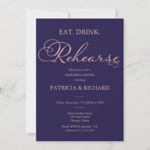 Eat Drink Rehearse Blue Wedding Rehearsal Dinner Invitation