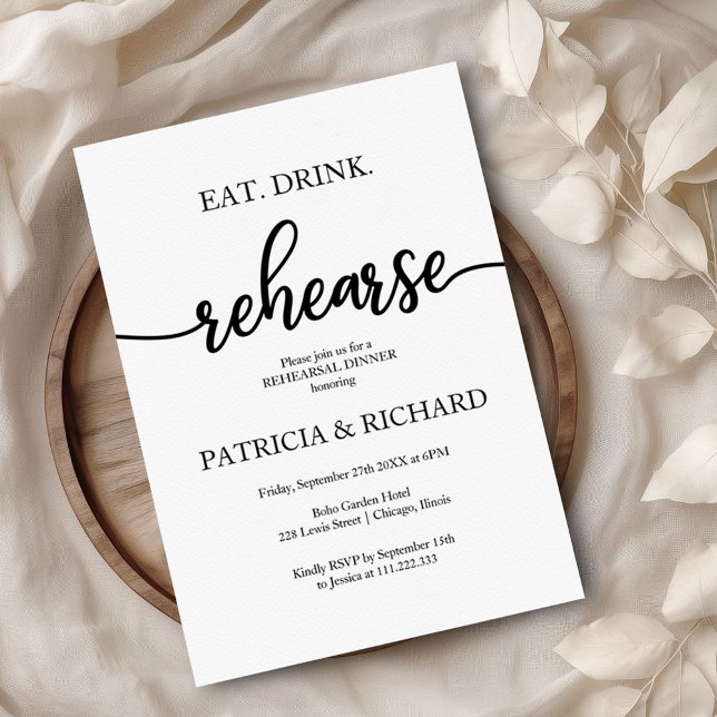 Eat Drink Rehearse Simple Elegant Rehearsal Dinner Invitation (Creator Uploaded)