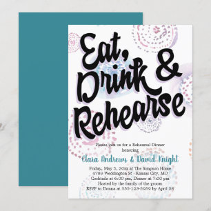 Eat, Drink & Rehearse Watercolor Rehearsal Dinner Invitation