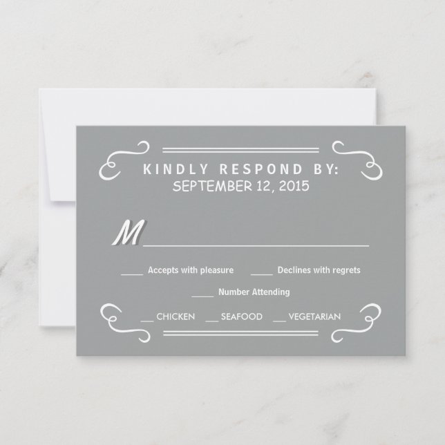 Eat Drink & RSVP Silver Gray Rustic Wedding Reply Card (Front)