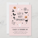 Eat drink scary birthday Halloween Pink Invitation<br><div class="desc">A Halloween Birthday party invitation featuring spooky illustrations</div>