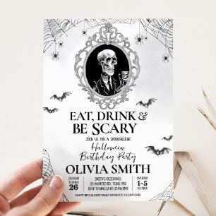 Eat Drink & Scary Gothic Halloween Birthday Party Invitation