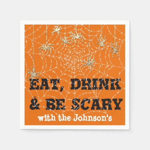Eat Drink Scary Spider Halloween Orange Web Gold Napkins