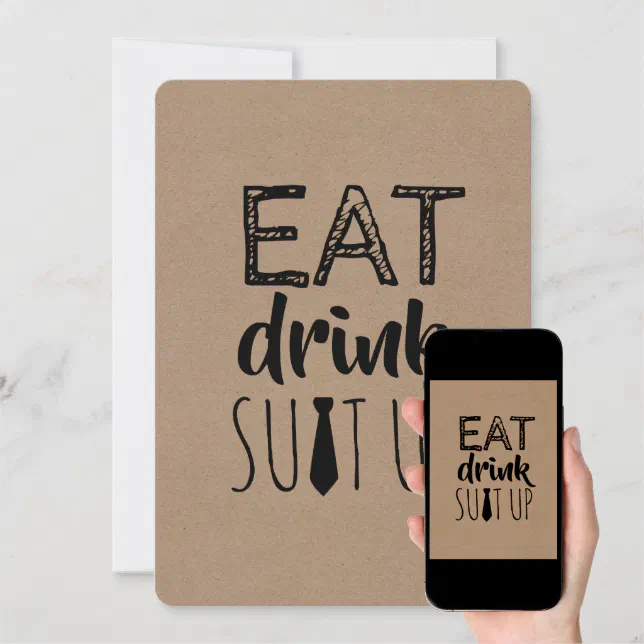 Eat Drink Suit Up Funny Groomsman Invitation | Zazzle