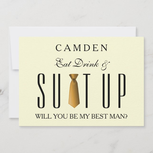 Eat Drink & Suitup Gold Will you be my Bestman Inv Invitation (Front)