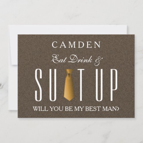 Eat Drink  Suitup Gold Will you be my Bestman Inv Invitation