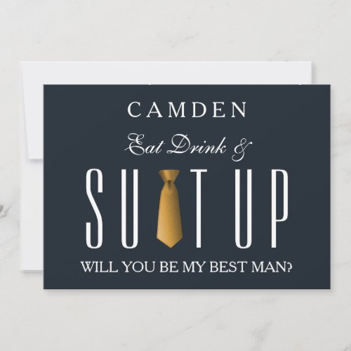 Eat Drink  Suitup Gold Will you be my Bestman Inv Invitation