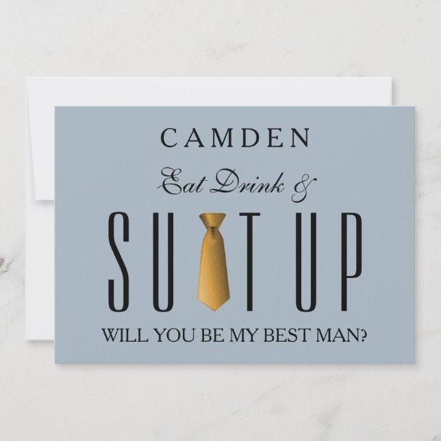 Eat Drink & Suitup Gold Will you be my Bestman Invitation (Front)