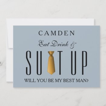 Eat Drink & Suitup Gold Will You Be My Bestman Invitation by sunbuds at Zazzle