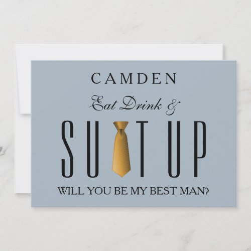 Eat Drink  Suitup Gold Will you be my Bestman Invitation