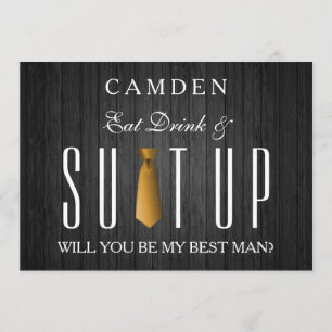 Eat Drink & Suitup Gold Will you be my Bestman Invitation