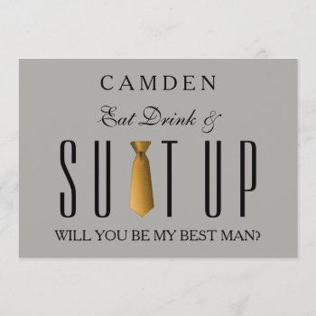 Eat Drink & Suitup Gold Will You Be My Bestman Invitation by sunbuds at Zazzle
