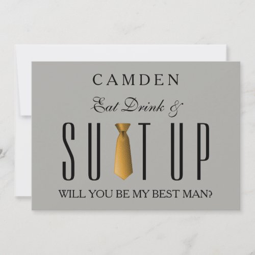 Eat Drink  Suitup Gold Will you be my Bestman Invitation