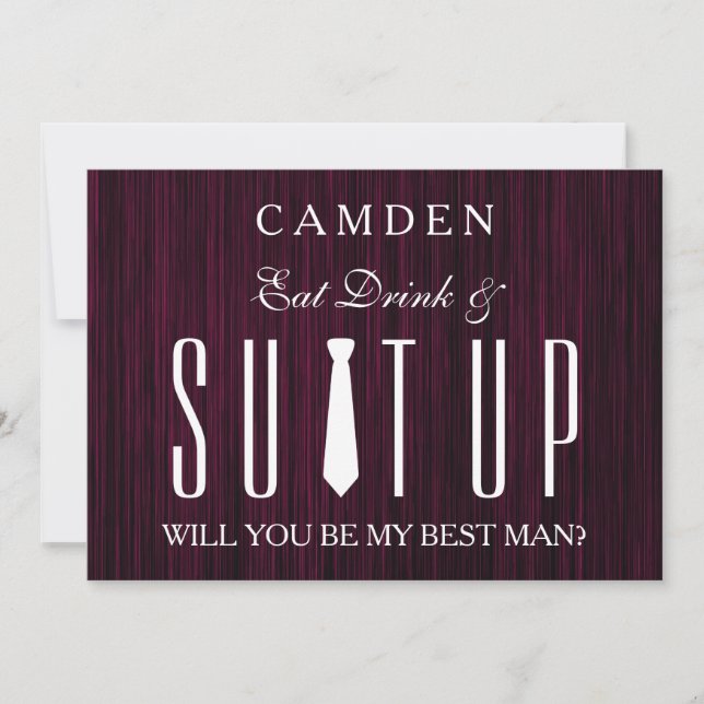 Eat Drink & Suitup Purple Will you be my Bestman Invitation (Front)