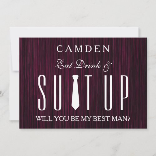 Eat Drink  Suitup Purple Will you be my Bestman Invitation