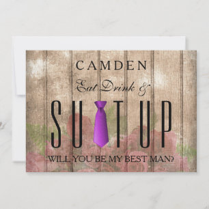 Eat Drink & Suitup Purple Will you be my Bestman Invitation