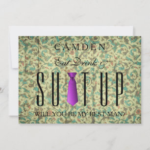 Eat Drink & Suitup Purple Will you be my Bestman Invitation
