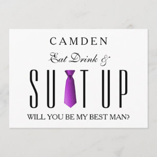 Eat Drink & Suitup Purple Will you be my Bestman Invitation