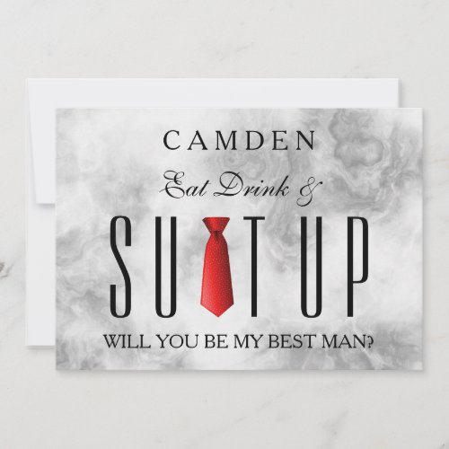 Eat Drink  Suitup Red Will you be my Bestman Invitation