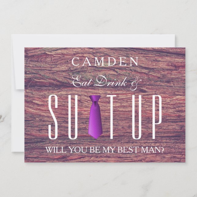 Eat Drink & Suitup Wooden Will you be my Bestman Invitation (Front)