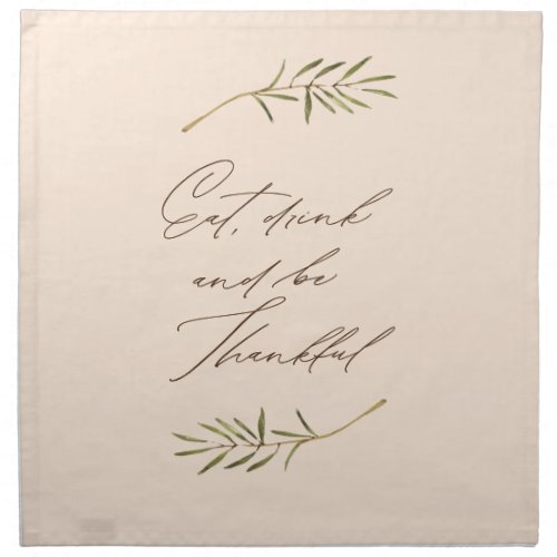 Eat Drink Thankful Watercolor Thanksgiving Cloth Napkin