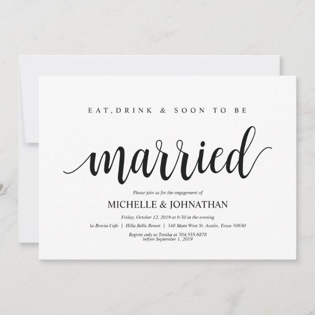 Eat, drink, to married, Engagement Party invites (Front)