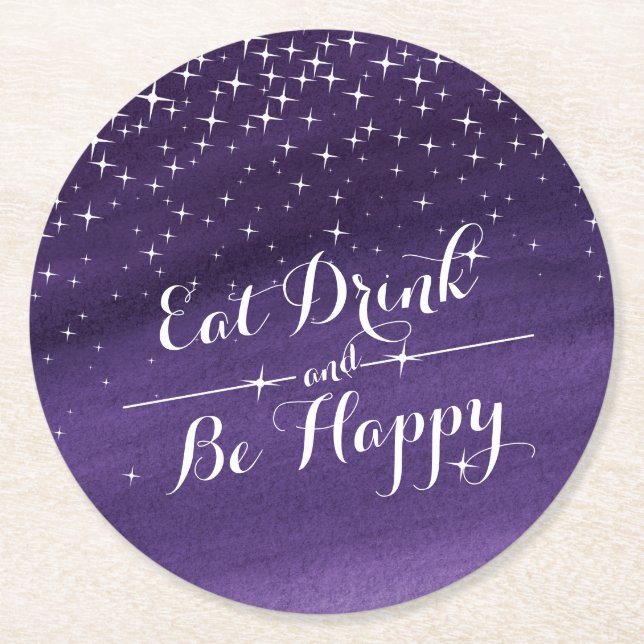 Eat drink watercolor starry night paper coasters (Front)