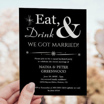 Eat Drink We Got Married Elopement Casual Party Invitation by wuyfavors at Zazzle