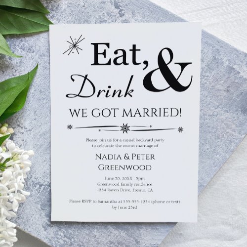 Eat Drink We Got Married Elopement Party Invitation