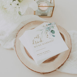 Eat Drink We're Married Gold Wedding Napkins