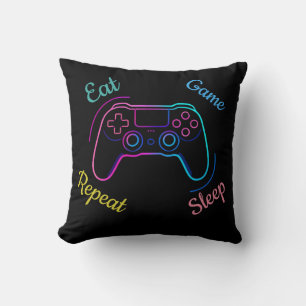Eat Game Sleep Repeat Neon Gamer Customizable Ty Throw Pillow