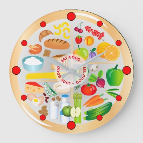 Eat Healthy Colorful Food Groups Kitchen  Large C Large Clock