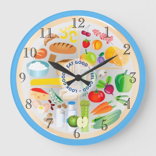 Eat Healthy Colourful Food Groups Kitchen  Large C Large Clock