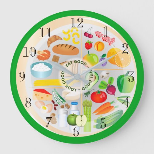 Eat Healthy Colourful Food Groups Kitchen Large Clock