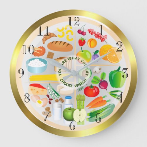 Eat Healthy Colourful Food Groups Kitchen Round Cl Large Clock
