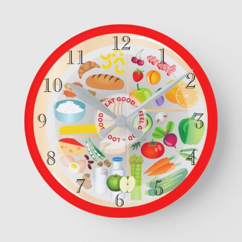 Eat Healthy Colourful Food Groups Kitchen Round Clock