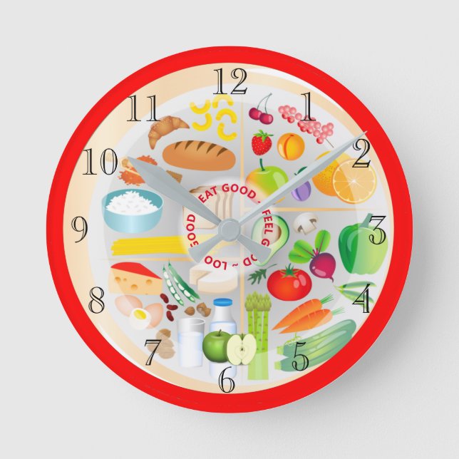 Eat Healthy Colourful Food Groups Kitchen Round Clock (Front)
