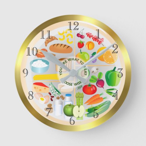 Eat Healthy Colourful Food Groups Kitchen Round Clock