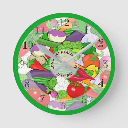 Eat Healthy Colourful Vegetable Selection Round Clock