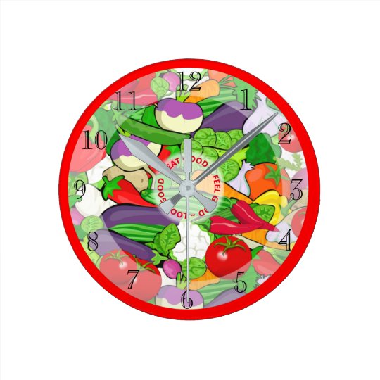 Eat Healthy Colourful Vegetables Kitchen Round Clock | Zazzle.com