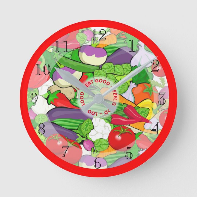 Eat Healthy Colourful Vegetables Kitchen Round Clock (Front)