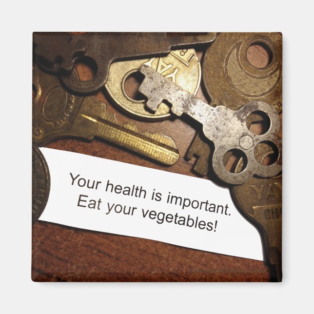 Eat Healthy It's Important Antique Key Inspired Magnet (Front)